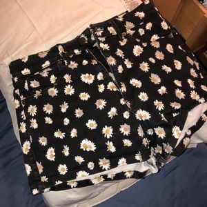 Floral black jean shorts